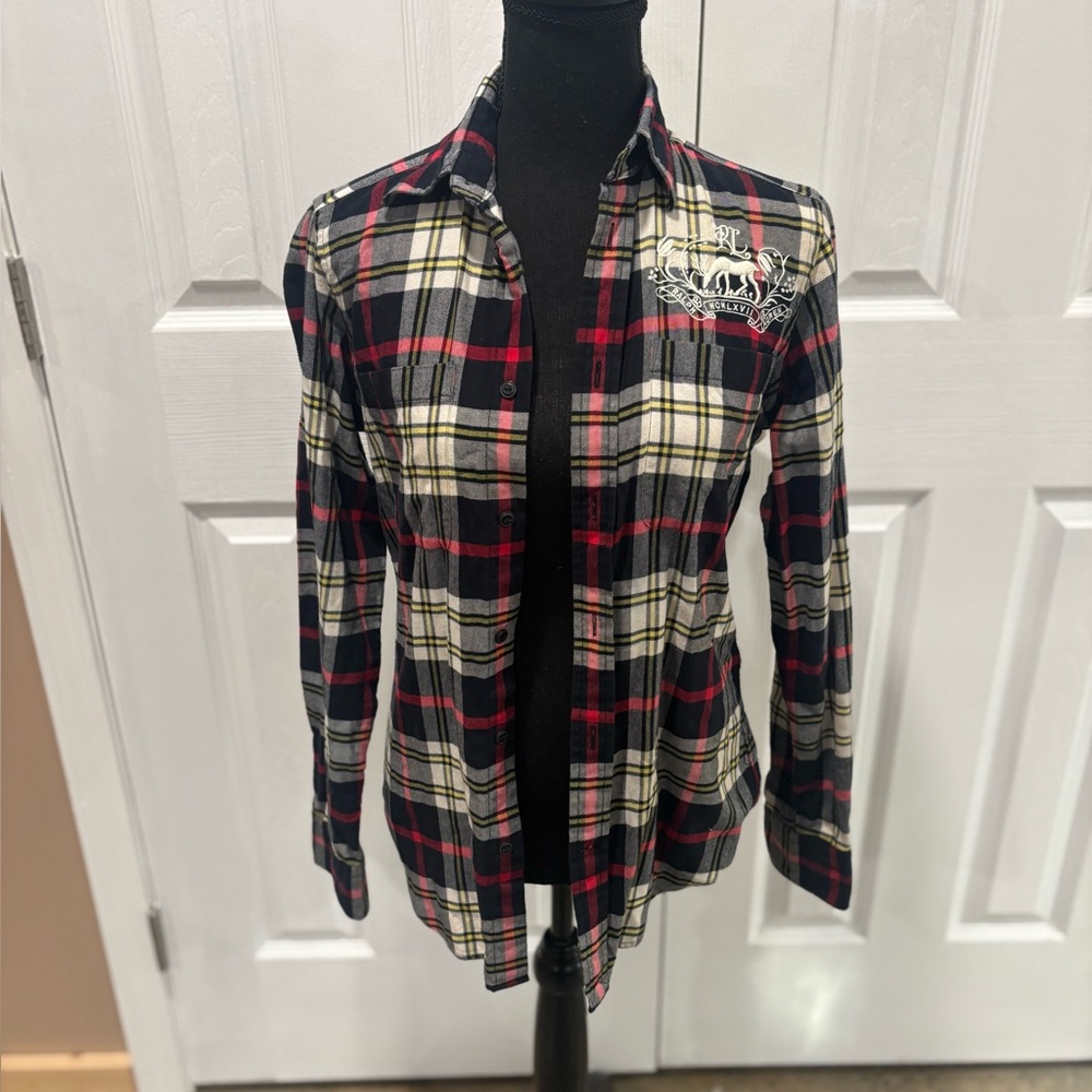 RALPH LAUREN WOMENS  Black and Red Plaid  FLANNEL SHIRT SIZE 8